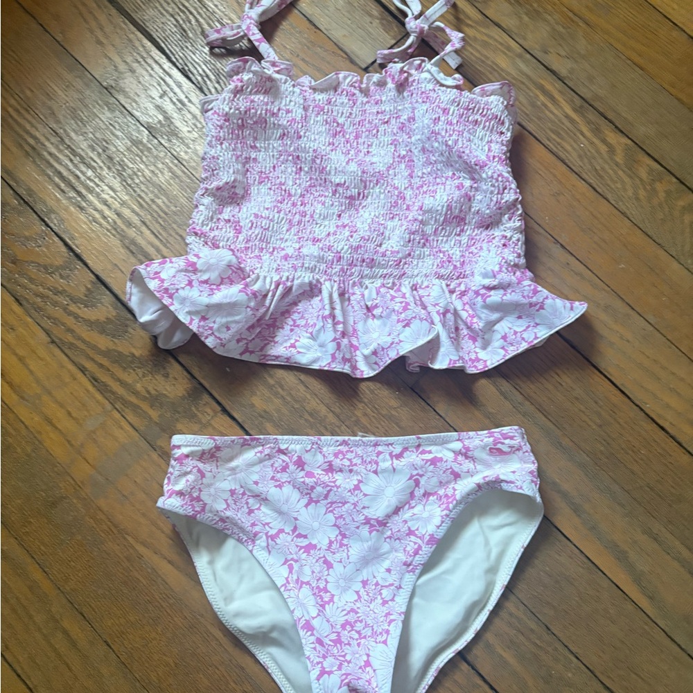 Vineyard Vines Girls Pink and White Floral Swimsuit Set